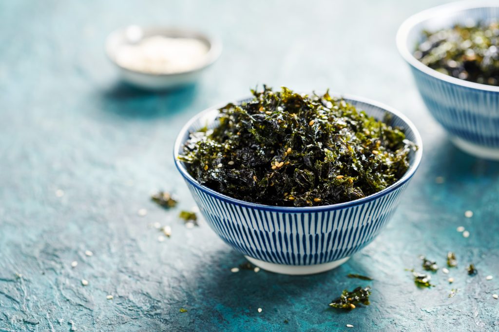 Bowl of dried seaweed.